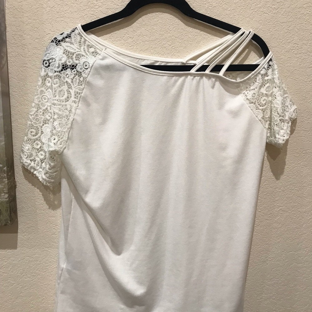 SHEIN White Embellished Asymmetrical Short Sleeve Blouse